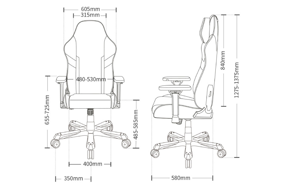 DXRacer K200 Serisi Oyuncu Koltuğu Ölçüler