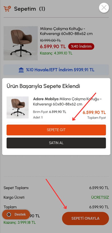 Mobilde kupon kodu kullanma adımları GIF
