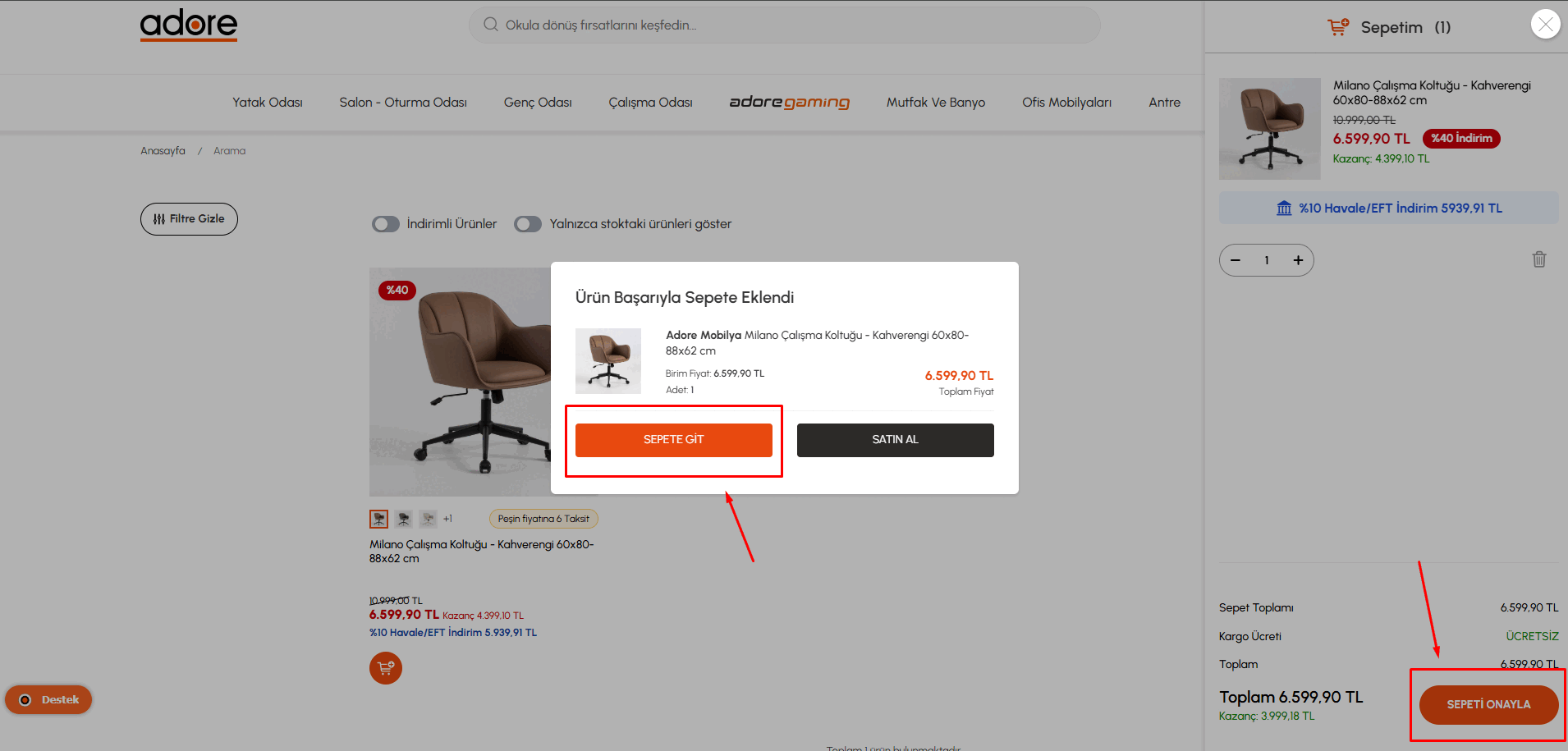 Web’de kupon kodu kullanma adımları GIF