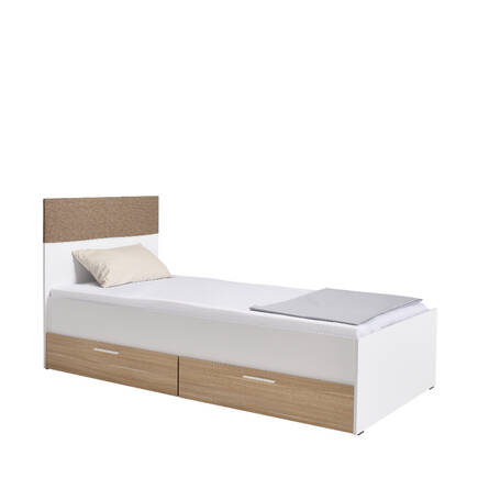 - Base Tek Kişilik 2 Çekmeceli Karyola - İtalyan Meşe-Mat Beyaz 110x105x204 (GxYxD)