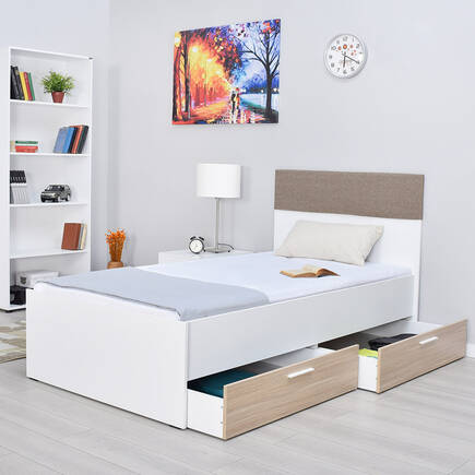 Adore Mobilya - Base Tek Kişilik 2 Çekmeceli Karyola - İtalyan Meşe-Mat Beyaz 110x105x204 (GxYxD) (1)