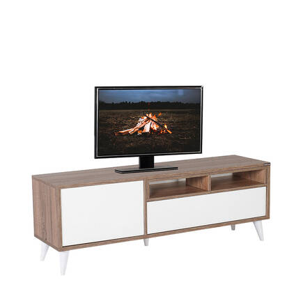 Adore Mobilya - Retro Wide Kapaklı Çekmeceli Tv Sehpası Latte-Diamond Beyaz