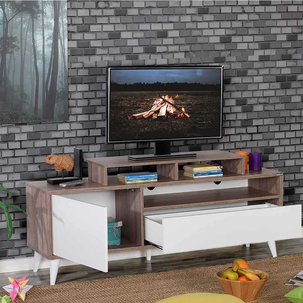 Retro Wide Kapaklı Çekmeceli Tv Sehpası Latte-Diamond Beyaz