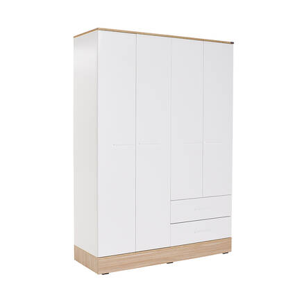 Adore Mobilya - Base 4 Kapaklı 2 Çekmeceli Gardırop-İtalyan Meşe-Mat Beyaz 137x198x52 cm (GxYxD)