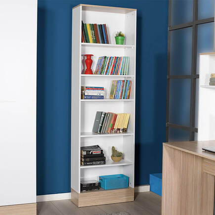 Adore Mobilya - Base 6 Raflı Kitaplık -İtalyan Meşe-Mat Beyaz 60x197x26 cm (GxYxD) (1)