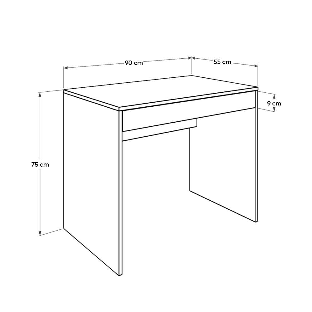 Çekmeceli Çalışma Masası-Mat Lake Beyaz (Diamond Beyaz) 90x75x55 cm (GxYxD)