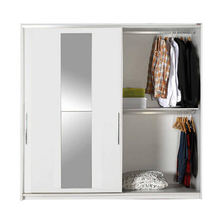 Elit Plus Aynalı Sürgülü Gardırop-Mat Beyaz 210x207x60 cm (GxYxD) - Thumbnail