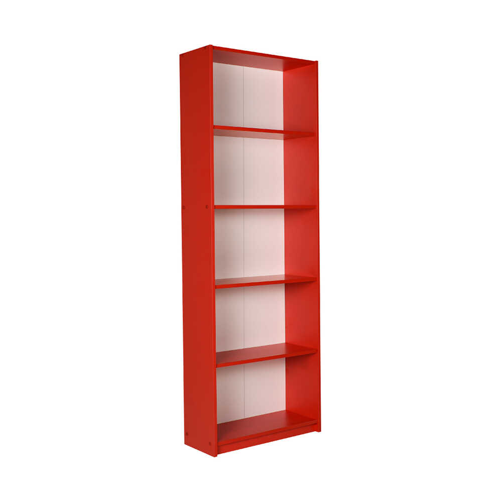 Modern 5 Raflı Kitaplık - Kırmızı 64x182x26 cm (GxYxD)