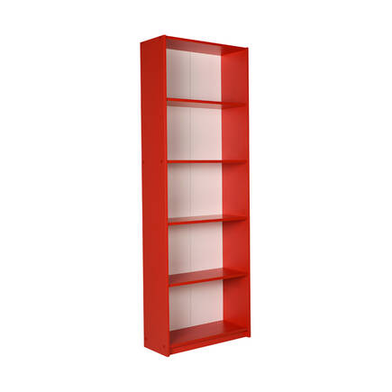 Modern 5 Raflı Kitaplık - Kırmızı 64x182x26 cm (GxYxD) - Thumbnail