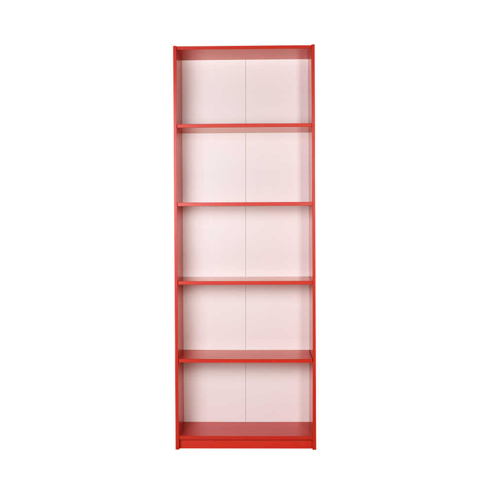 Modern 5 Raflı Kitaplık - Kırmızı 64x182x26 cm (GxYxD)
