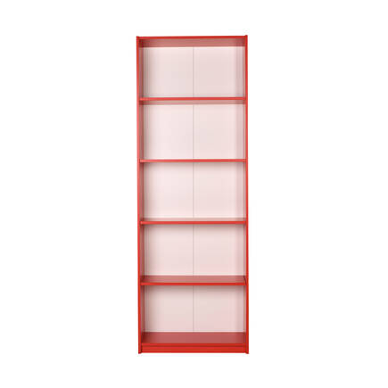 Modern 5 Raflı Kitaplık - Kırmızı 64x182x26 cm (GxYxD) - Thumbnail