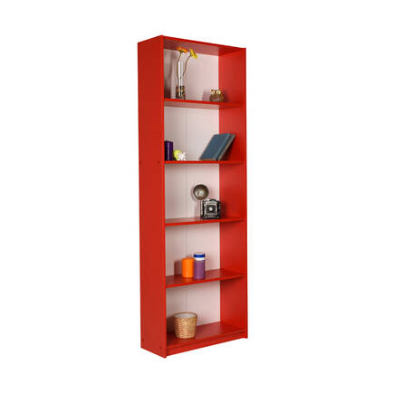 Adore Mobilya - Modern 5 Raflı Kitaplık - Kırmızı 64x182x26 cm (GxYxD)