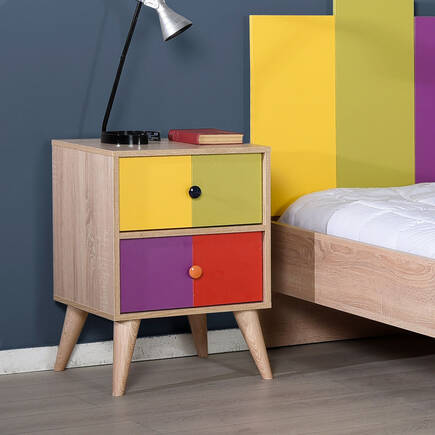 Adore Mobilya - Rainbow 2 Çekmeceli Komodin-Sonoma-Renkli 44x66x44 cm (GxYxD) (1)