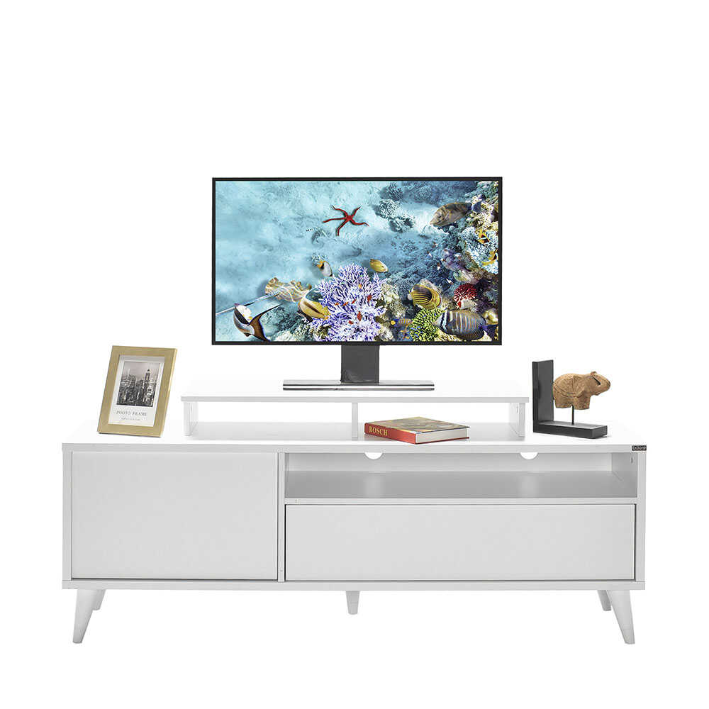 Retro Wide Tv Sehpası - Mat Lake Beyaz 150x53x40 cm (GxYxD)