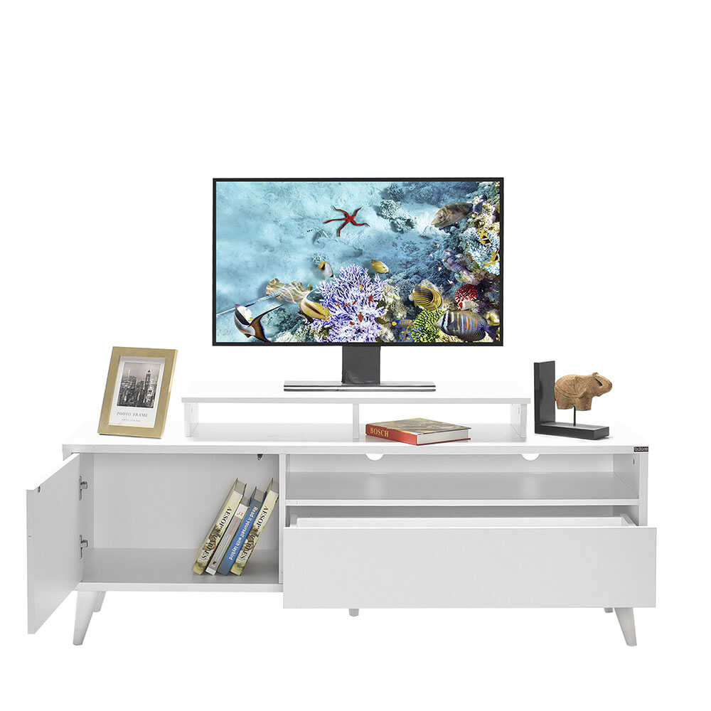 Retro Wide Tv Sehpası - Mat Lake Beyaz 150x53x40 cm (GxYxD)